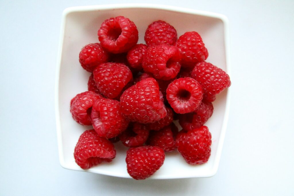 A bowl of fresh raspberries